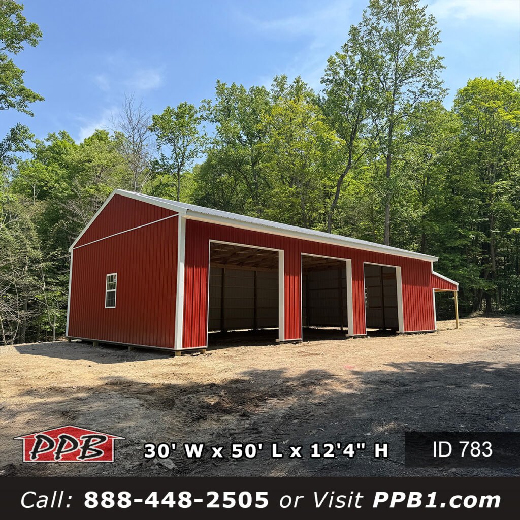 783 30x50x12 post frame garage with red siding and charcoal roof