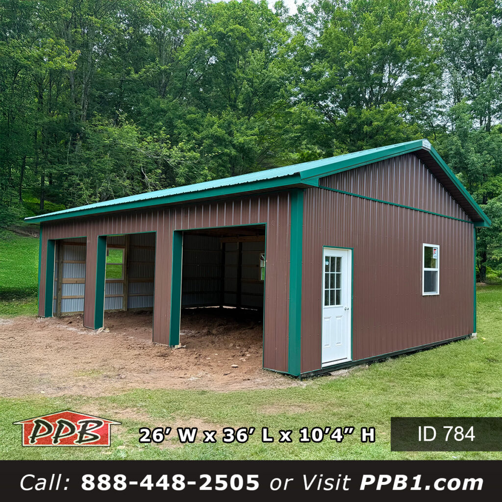 784 (26'Wx36'Lx10'H) 2 784 26x36x10 pole barn garage with ivy green metal roof