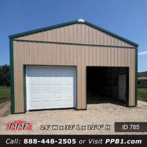 785 24x32x12 tan pole barn garage in Pennsylvania