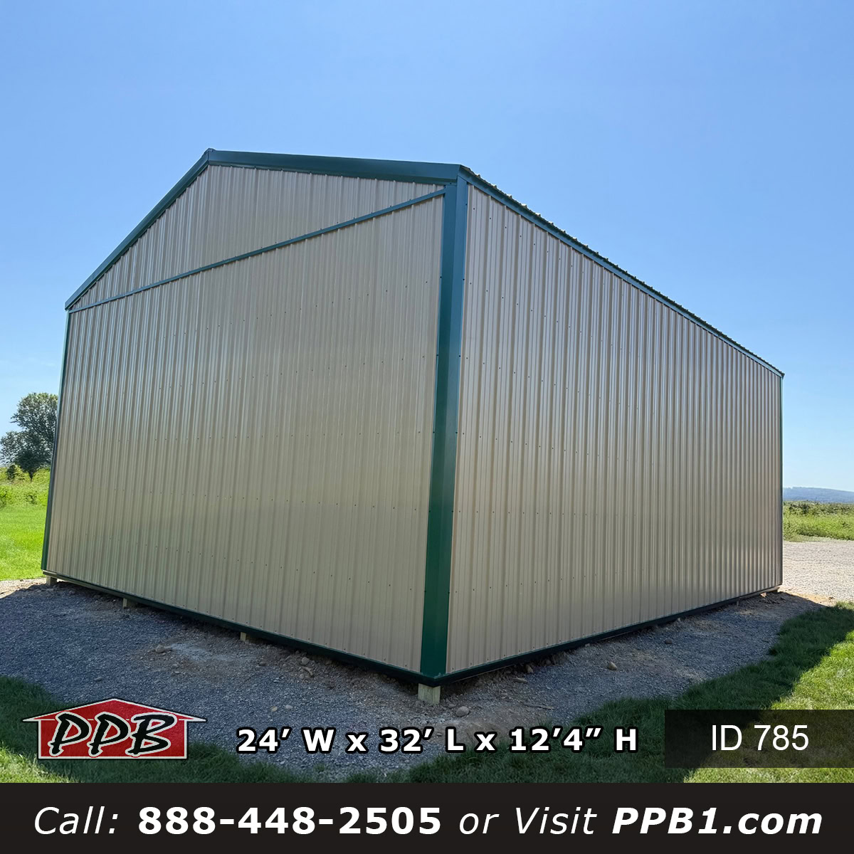 pole barn garage tan siding brown roof PA