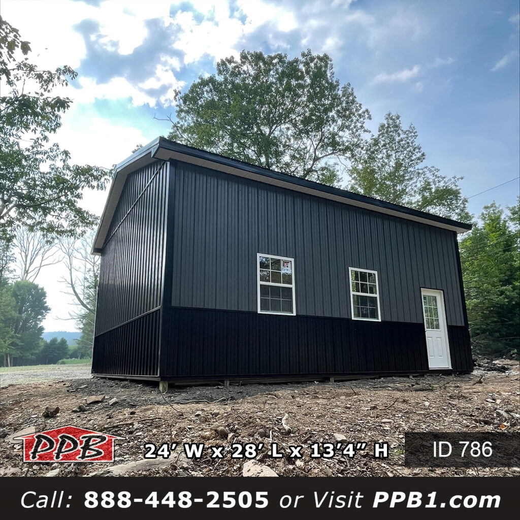 786 (24'Wx28'Lx13'H) 2 786 24x28x13 pole barn garage with charcoal siding