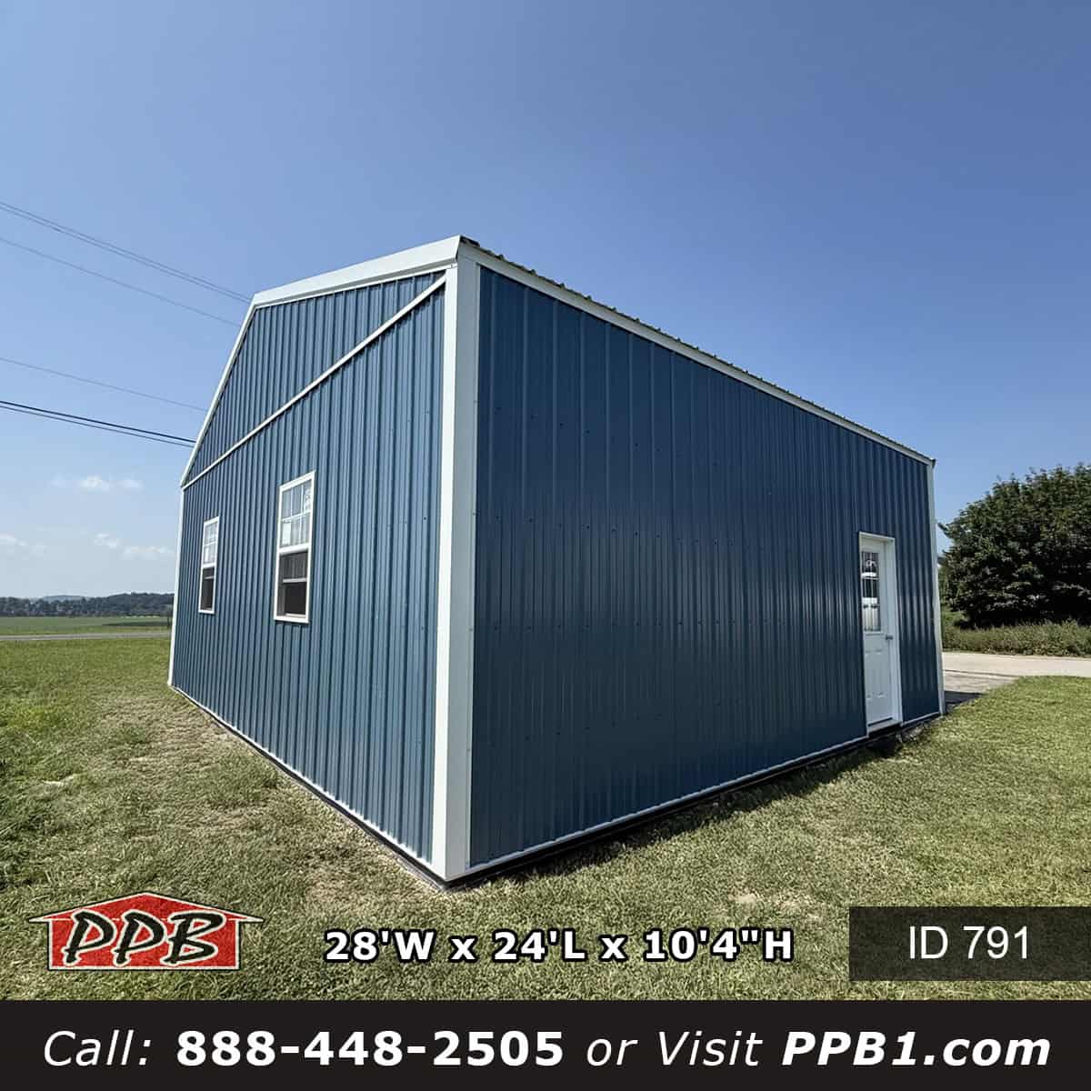 Ocean Blue Garage Exterior View Pennsylvania Post Frame Garage with Charcoal Roof