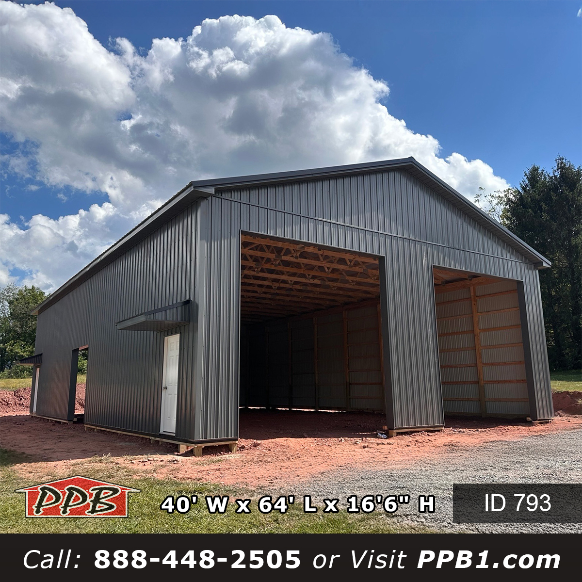 793 40x64x16 Garage Building Black Roof Post Frame Garage Pennsylvania
