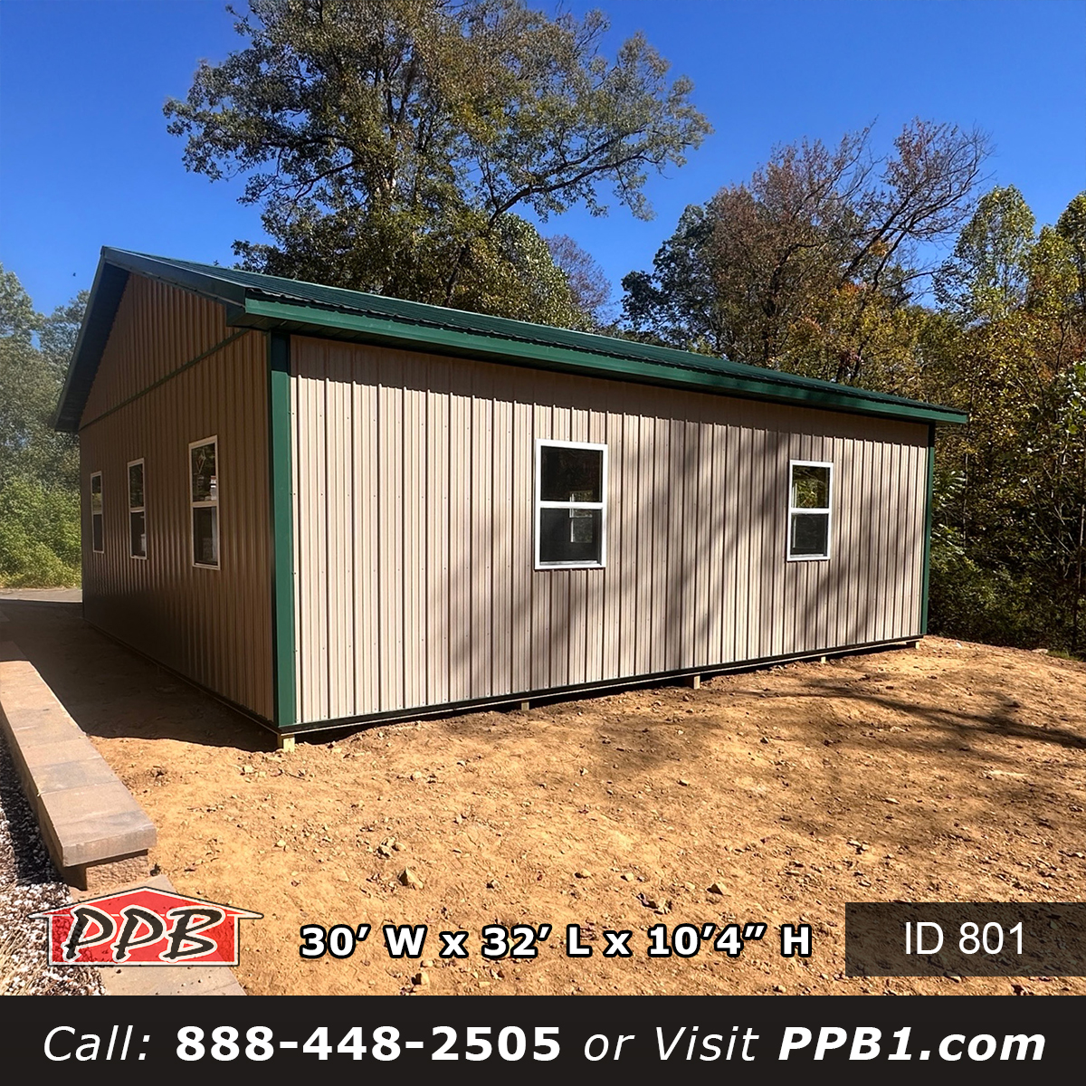 Interior View of 801 30x32x10 Garage Standard Truss Frontier Panel Garage Interior