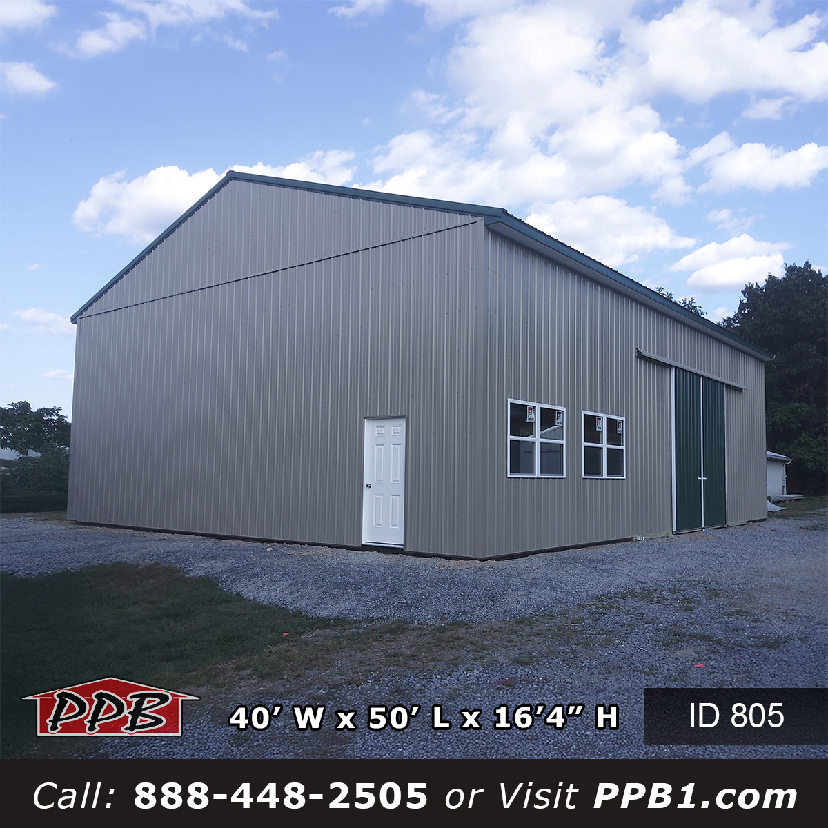 Clay and Ivy Green Post Frame Building Exterior