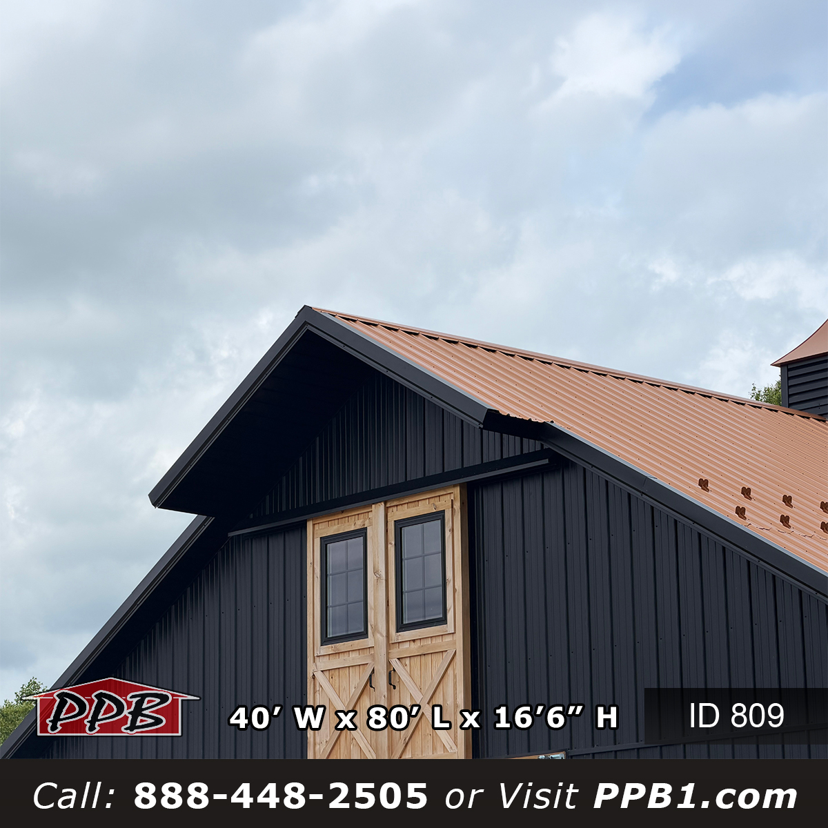 809 40x80x16 New Jersey pole barn full exterior with cupolas and eagle's perch