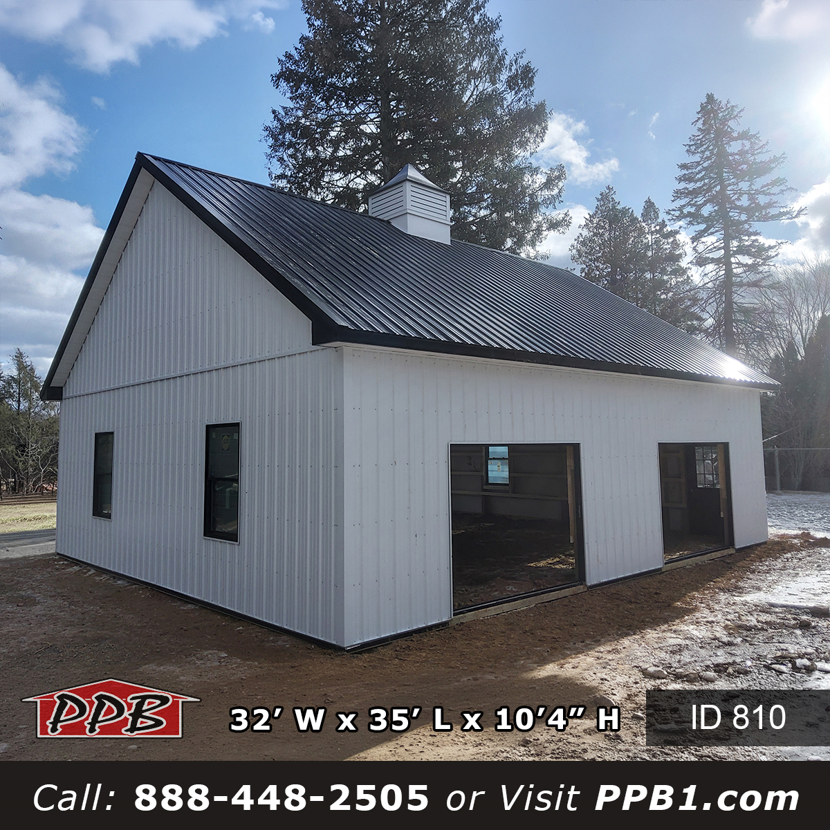 Carriage House Garage with oak overhead doors and black roof