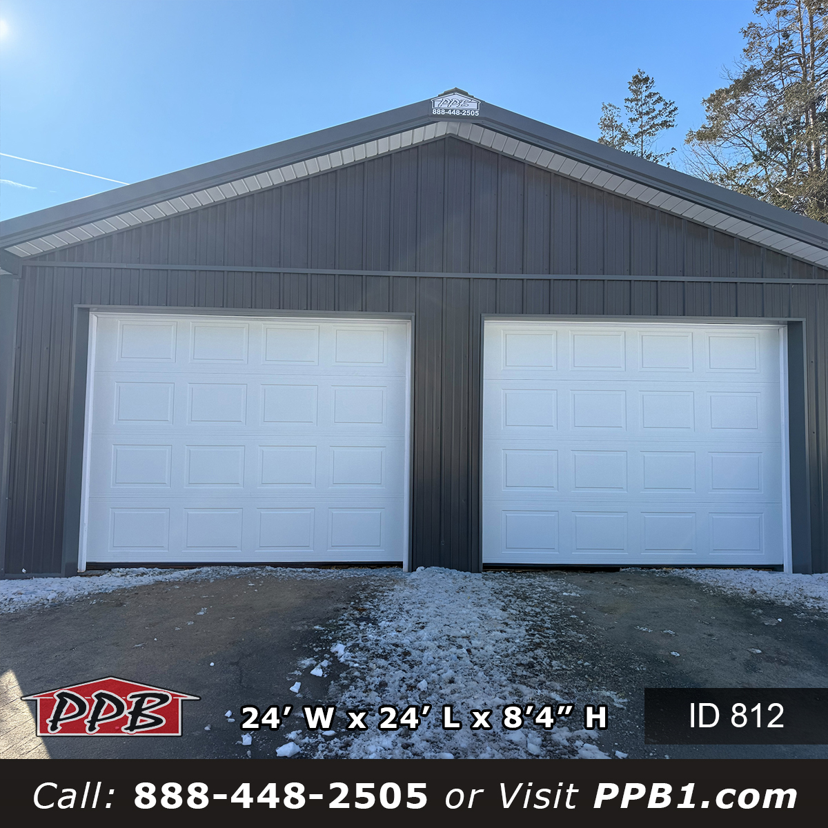 Bronze Metal Garage Pennsylvania 24x24 Pole Barn Garage Slate Roof Charcoal Trim White Doors
