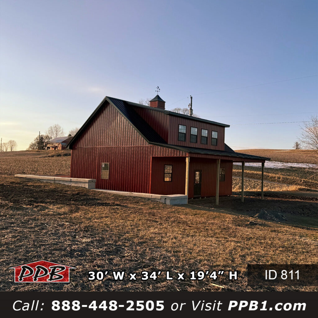 811 30x34x19 Pennsylvania Pole Barn Garage Red Metal Garage