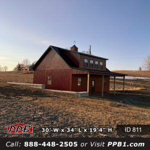 811 30x34x19 Pennsylvania Pole Barn Garage Red Metal Garage