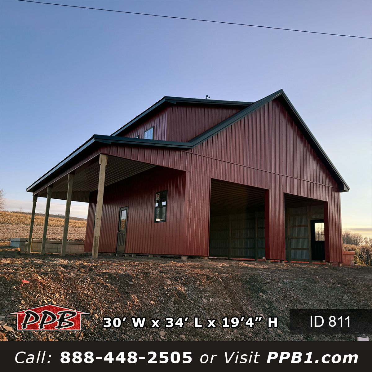 red metal garage side view with windows