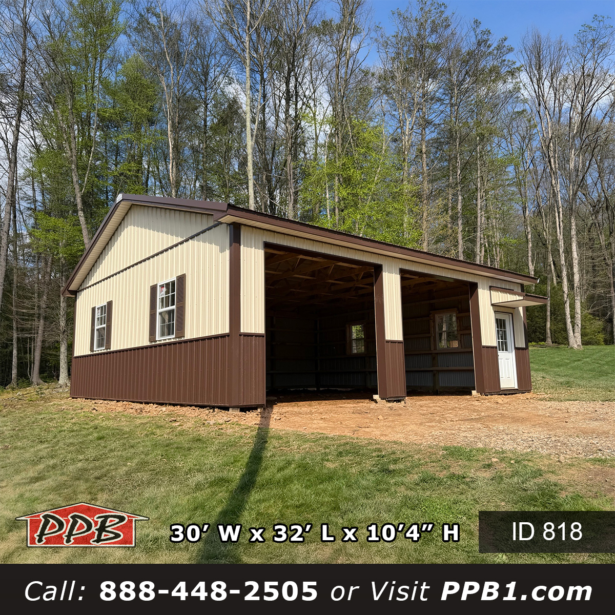 818 30x32x10 pole barn garage framing stage interior view open overhead door bays Pennsylvania
