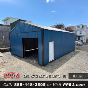 820 24x32x10 Heron Blue post-frame garage gable end before door installation Pennsylvania