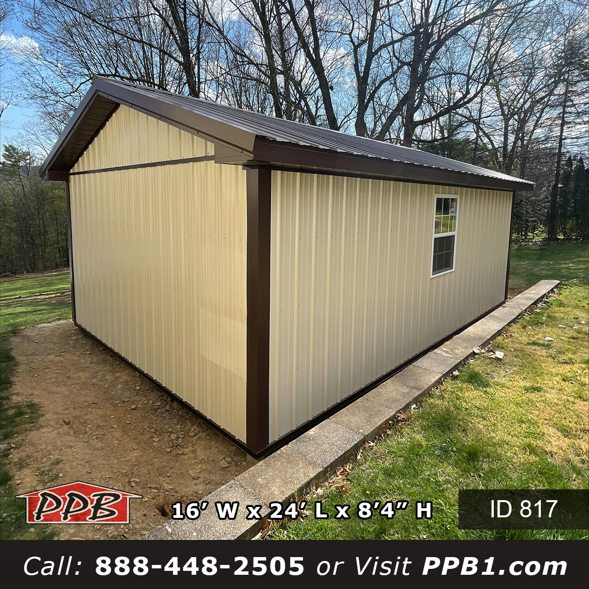 16x24 detached garage rear gable and eave wall with brown standing-trim roof