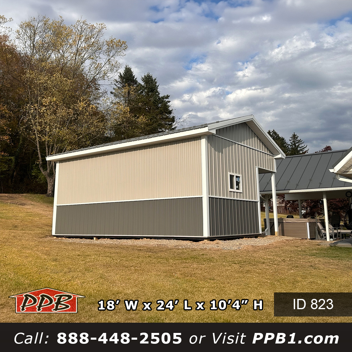 823 18x24x10 garage side wall with single hung window