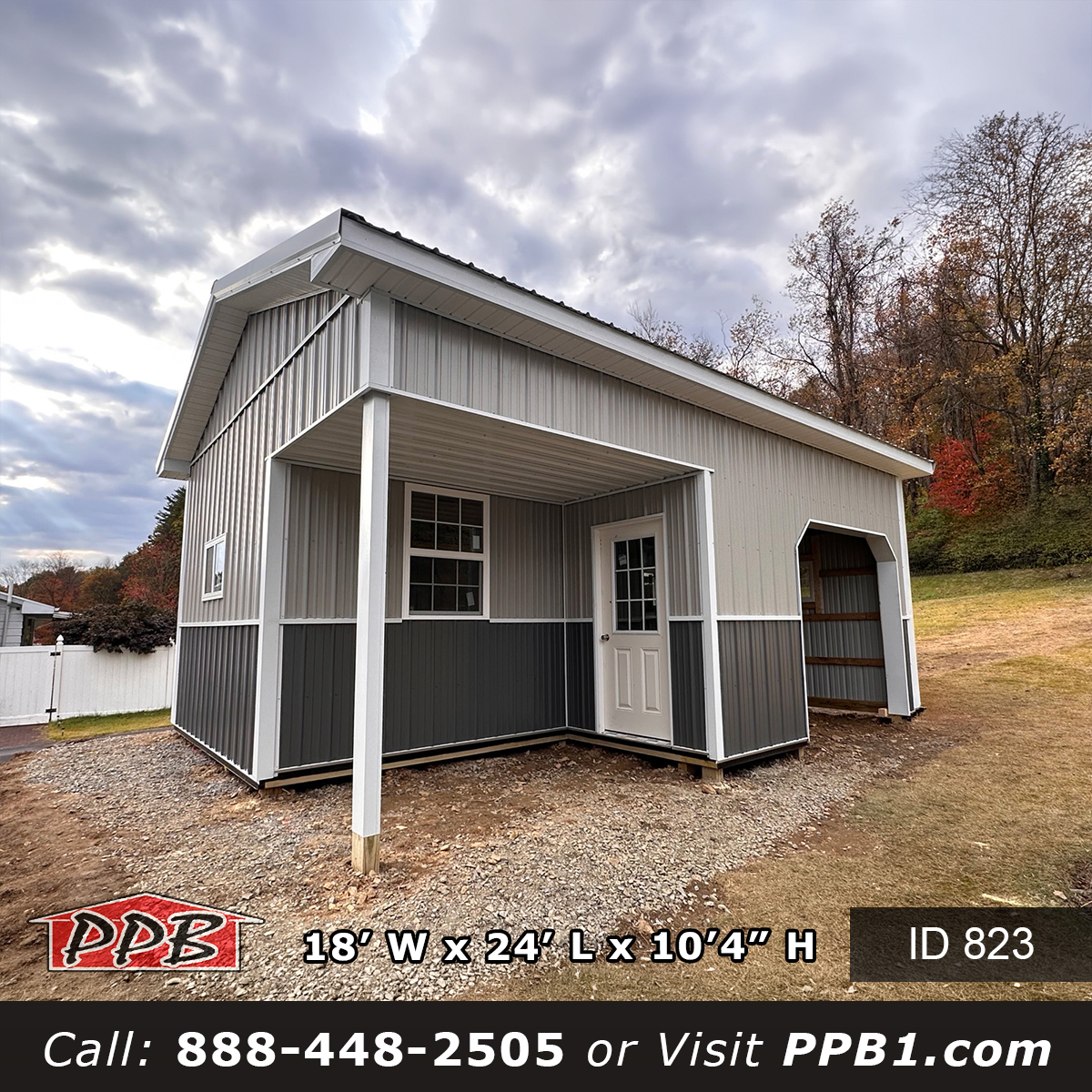 823 18x24x10 post frame garage exterior with Ash Gray and Charcoal two-tone siding