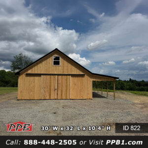 822 30x32x10 pole barn gable end with split slider and lean-to