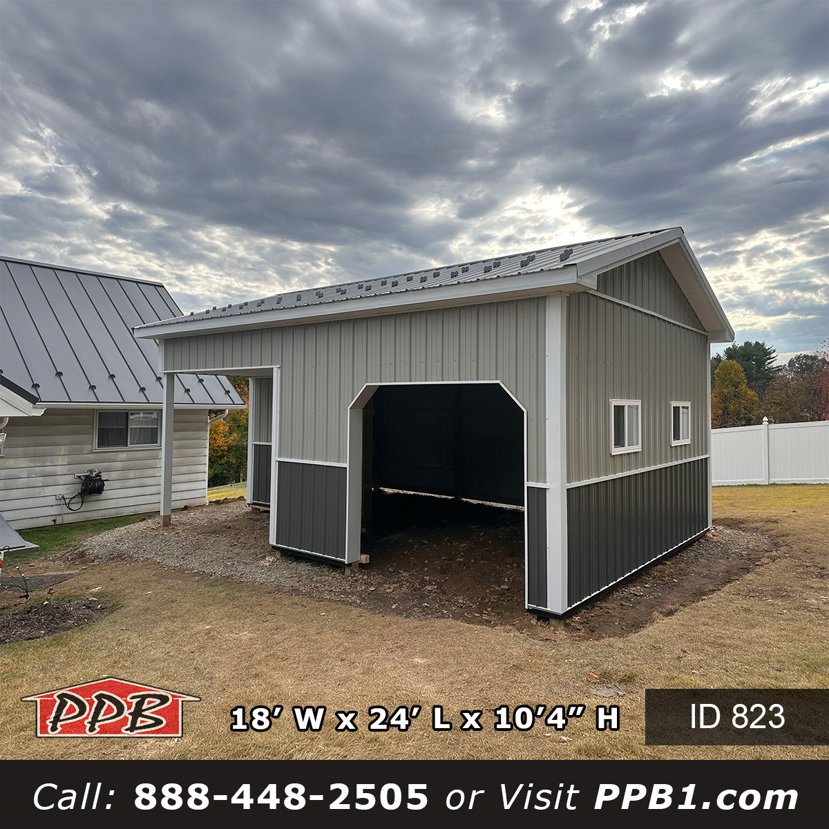 823 18x24x10 gable end with inset covered porch and entry door
