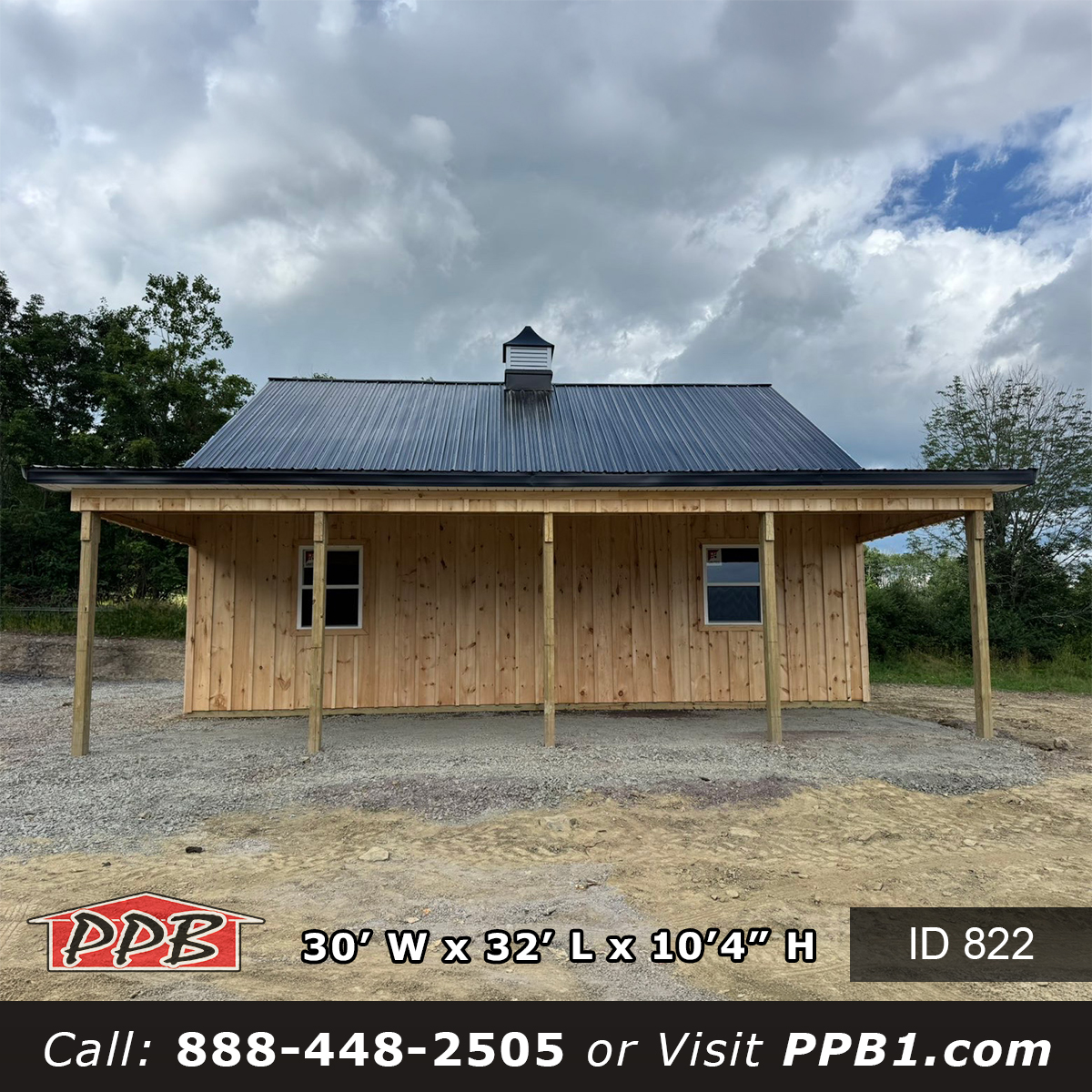 822 30x32x10 board and batten garage front elevation with lean-to