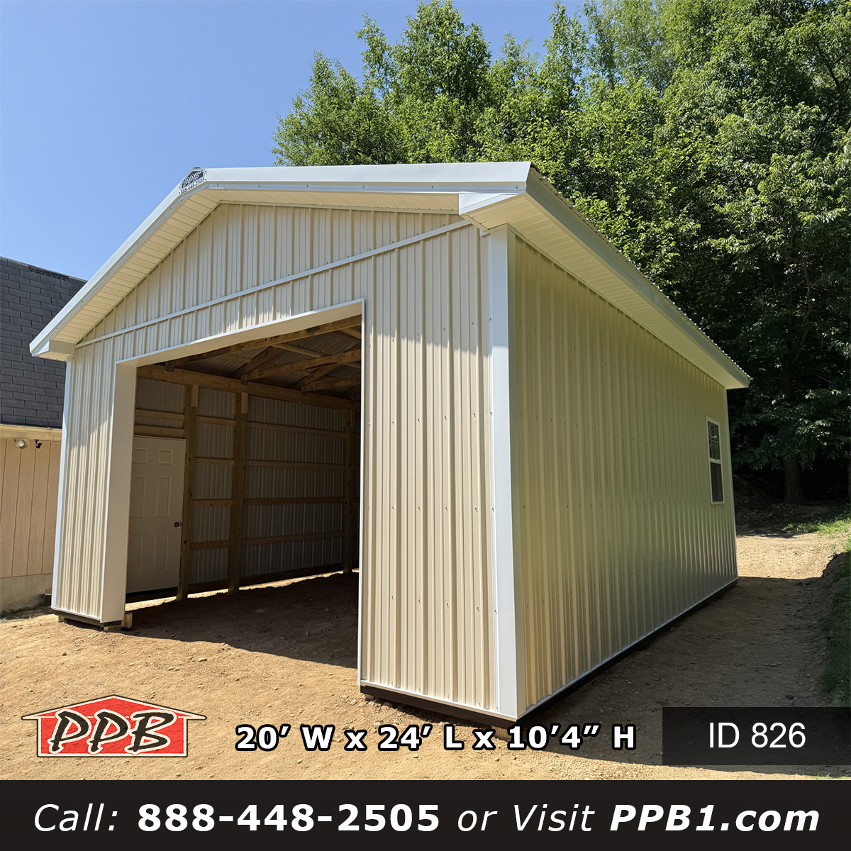 20x24x10 post frame garage exterior before overhead door installation