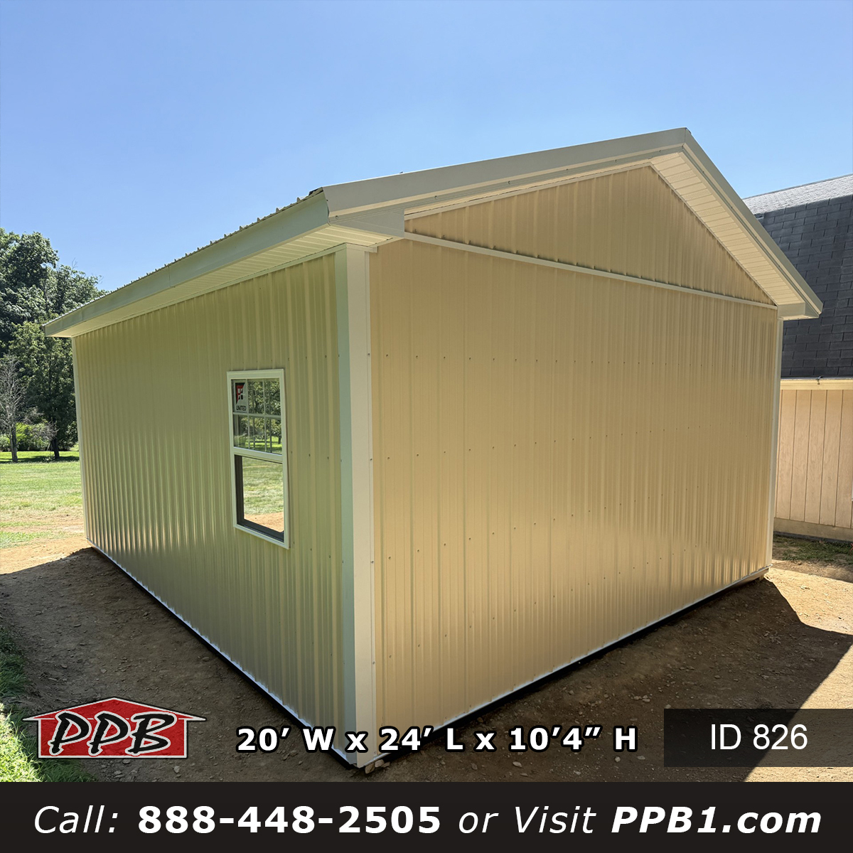 826 20x24x10 side elevation with single hung window and Beige siding