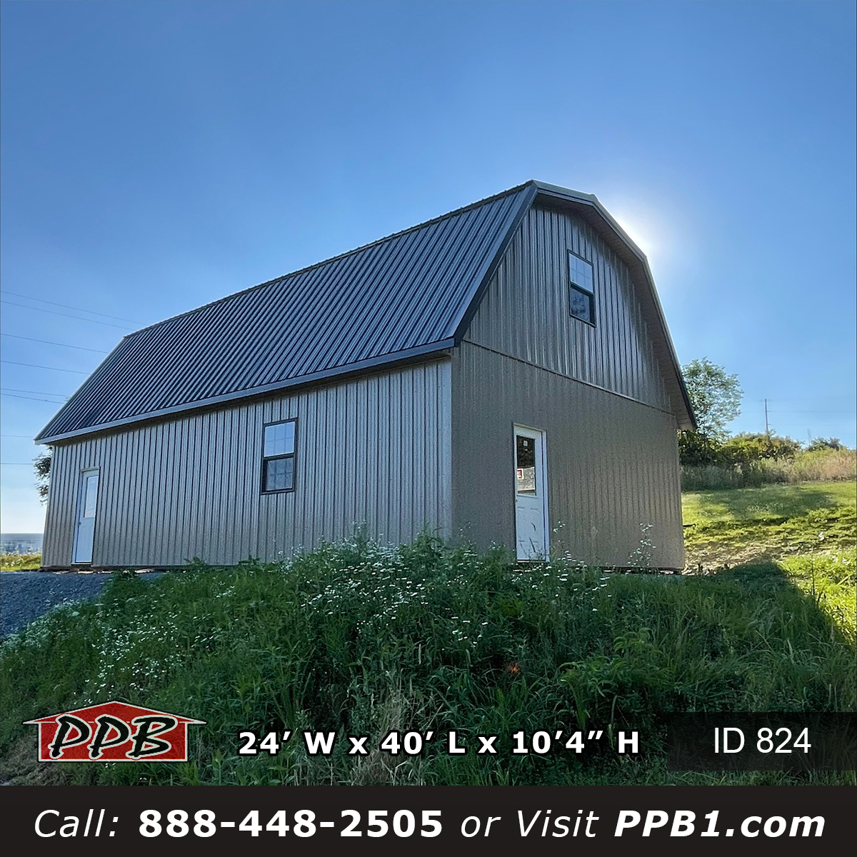 824 24x40x10 side elevation showing the gambrel roof profile