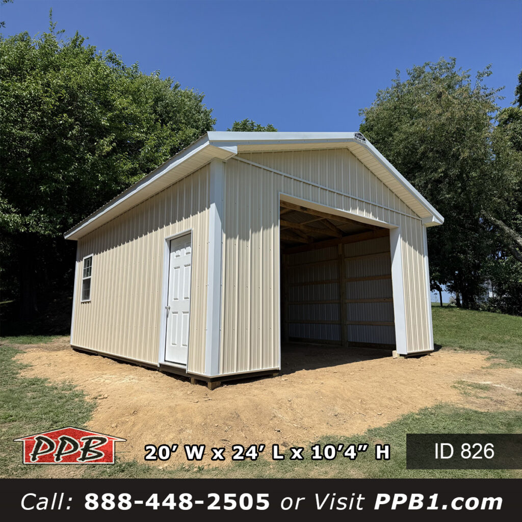 826 (20’Wx24’Lx10’H) 2 826 20x24x10 garage front elevation with entry door before overhead door installation