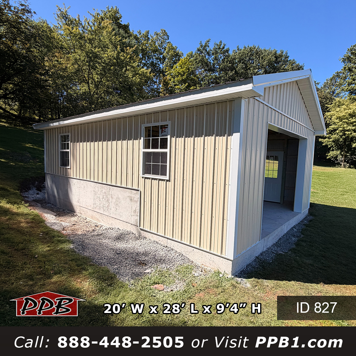 827 20x28x9 side elevation showing the concrete knee wall along the eave