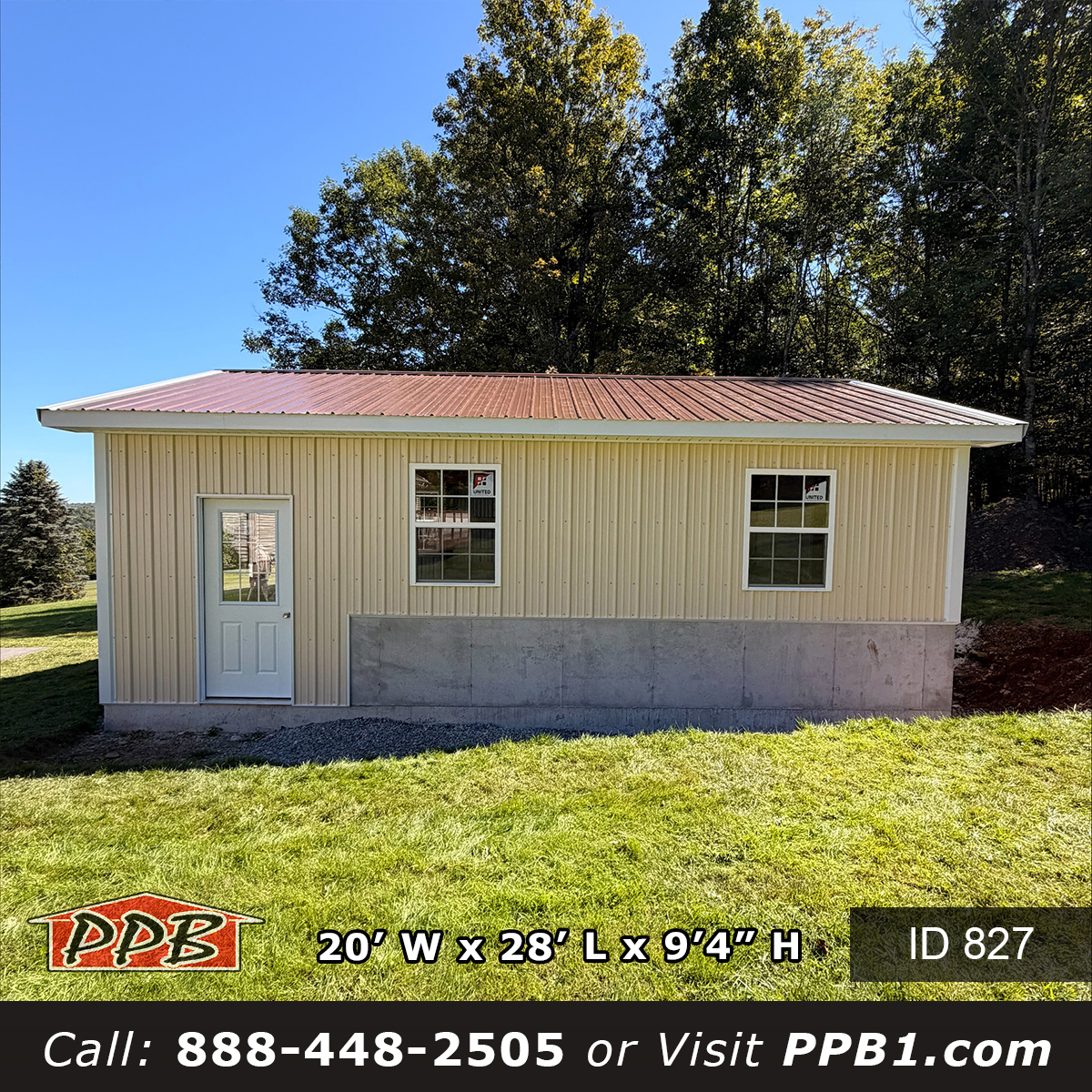827 20x28x9 long side elevation with entry door and knee wall