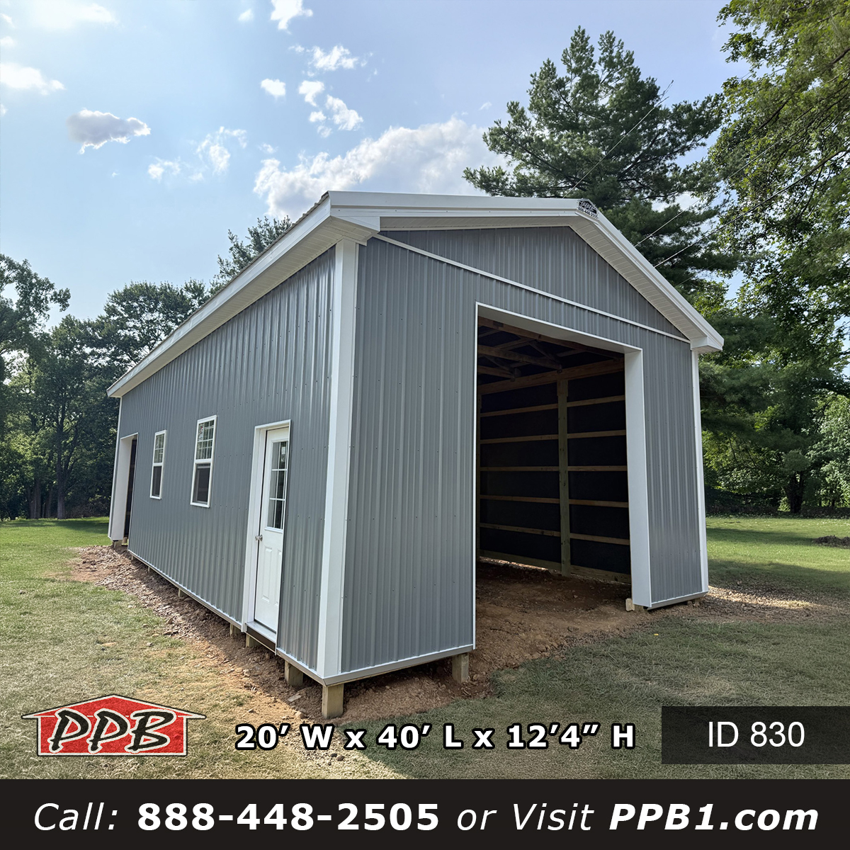 Gable opening and entry door on the long wall of a detached garage