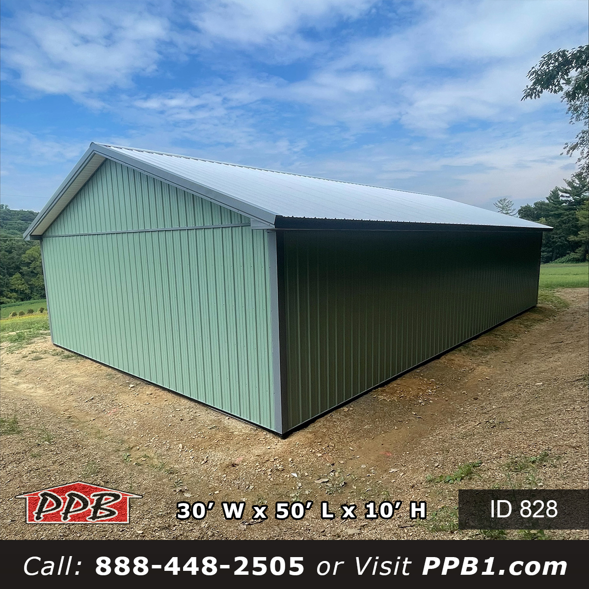 828 30x50x10 rear gable of the green pole barn with no openings