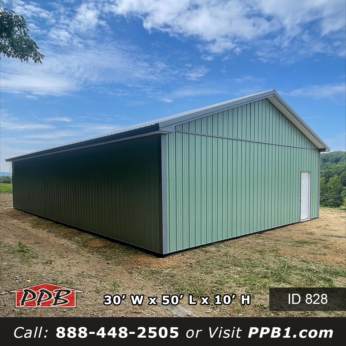 828 30x50x10 storage building gable end with entry door